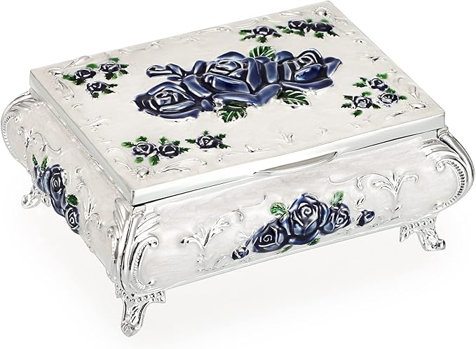 Hipiwe Vintage Metal Jewelry Box Small Treasure Chest Case Trinket Organizer Earrings Necklace Bracelet Storage Box Ring Box Holder Keepsake Box for Women - Image 8