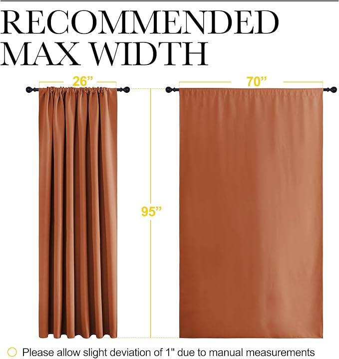 NICETOWN 2 Panels Blackout Curtains, Rod Pocket Thermal Insulated Drapess for Bedroom, Privacy Protection Easy-Care Heavy Duty Curtains for Living Room/Dining Room, W70 x L95 inches, Burnt Orange - Image 6