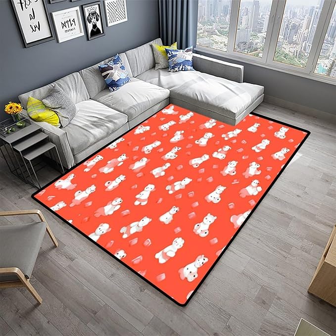 Rug, Red Bear Pattern Printing Washable Area Rugs Fade Resistant, Flame Resistant, Quick Dry, Stain Resistant, Waterproof Floor Carpet for Living Room Bedroom, 36 x 60 Inch - Image 2