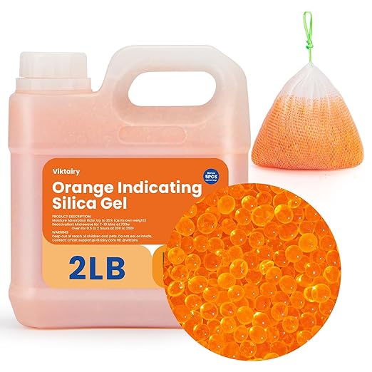 2LBS Desiccant Beads, Premium Color Indicating Silica Gel Beads Bulk, Industry Standard 3-5 mm Rechargeable Desiccant for 3D Filament, Electronic Devices, Camera, Documents, Safe (5PCS Organza Bags) by Viktairy