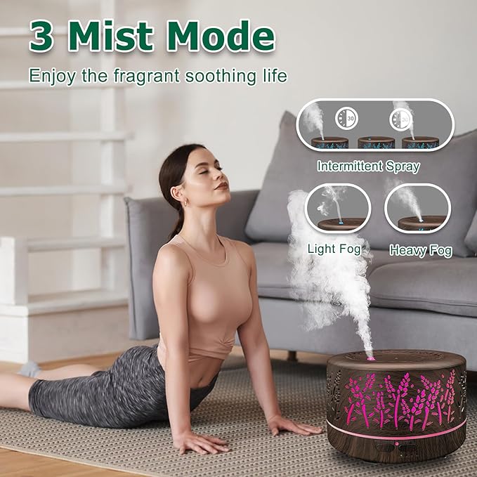 Diffusers for Essential Oils Large Room,600ml Essential Oil Diffusers for Home,Waterless Auto Off 7 Colors Changed 3 Mist Modes,Cool Mist Humidifiers for House Bedroom Decor,Gifts,Dark Wood - Image 2