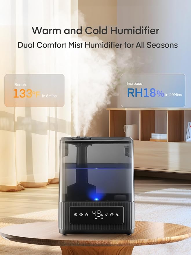 FOHERE Smart Humidifier for Bedroom, 6L Quiet Warm Cool Mist Humidifier with 60H Runtime, Aroma Diffuser, Sleep Mode, 12H Timer, Ultrasonic Top Fill Humidifiers for Home, Baby, Plants, Office - Image 2