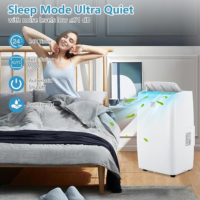 14,000 BTU Portable AC Unit– 4-in-1 Portable Air Conditioner with Cooling, Dehumidifier, Fan & Sleep Mode for Rooms Up to 700 Sq.Ft, Remote Control, LED Display, 24H Timer, White-3033 - Image 6