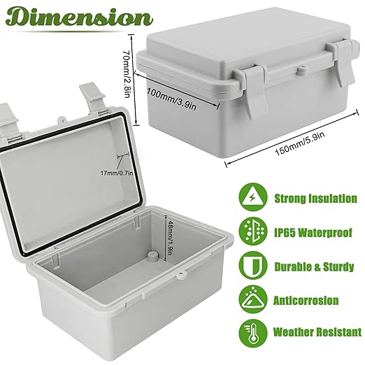 Sunnyglade ABS Plastic Dustproof Waterproof IP65 Junction Box Universal Durable Electrical Project Enclosure with Lock (3.9"x5.9"x2.8") - Image 3