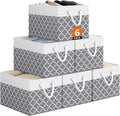 Storage Bin,Collapsible Storage Basket For Organizing,Large Storage Boxes With Rope Handles,Storage Containers,Clover Grey,6 Pack by StorageTastic