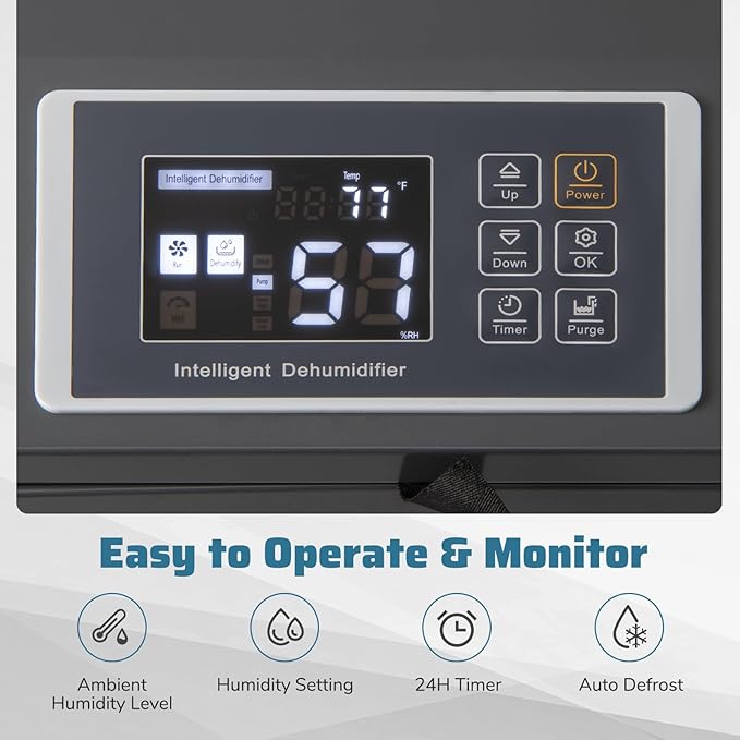 COSTWAY 154 Pints Commercial Dehumidifier with Pump, Portable Industrial Heavy Duty Large Dehumidifier with Drain Hoses for Basements, Job Sites (White) - Image 4