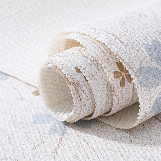 FIFTY FEET 12"x120" Non-Adhesive Shelf Liner for Kitchen Cabinets and Drawers, Washable Non-Slip PVC Cabinet Liner (White Floral)(10 Roll) by FIFTYFEET