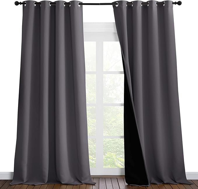 NICETOWN 100% Blackout Blinds, Laundry Room Decor Window Treatment Curtains for Large Patio Sliding Door, Thermal Insulated Grey Curtains for Bedroom, Set of 2, 55 inches x 102 inches by NICETOWN