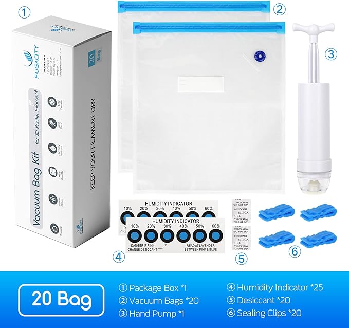 FugaCity 3D Printer Filament Storage Vacuum Kit- 20 Pack Reusable Vacuum Bags (PA+PE 13.8 ×15.7 in) for Keep Filament Clean & Dry - Image 2