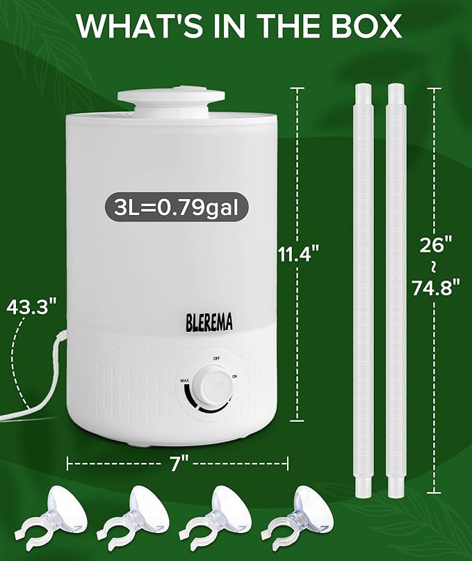3L No Leak Plant Humidifiers for Grow Tent Greenhouse and Grow Room, Top-Fill, Auto Shut Off, with Extendable Targeting Hose Perfect for Indoor Plant Care and Humidity Control (Single Dual Fog Output) - Image 7