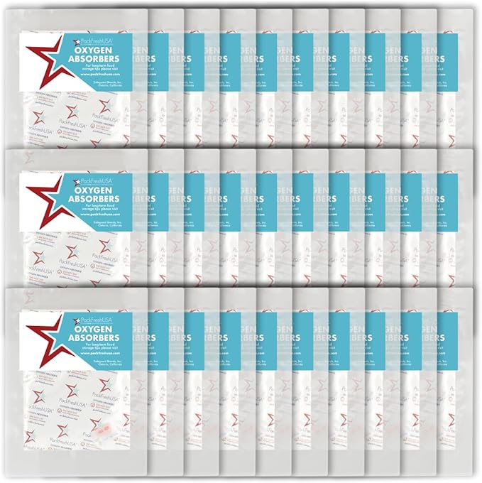 PackFreshUSA: 30 Pack - 2000cc Oxygen Absorber Packs - Individually Sealed - Food Preservation - Long-Term Food Storage Guide Included by PackFreshUSA