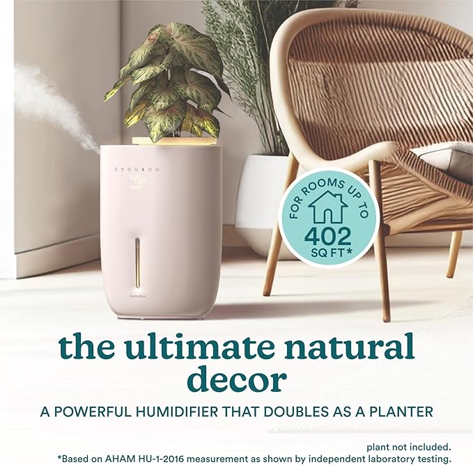 Homedics Natura Ultrasonic Warm & Cool Mist Humidifier, 1.3-Gal for Large Rooms, 60-Hr Runtime, Plant Holder, Programmable Humidity, Auto Shutoff, Nightlight Small Plant Compatible(Plant Not Included) - Image 2