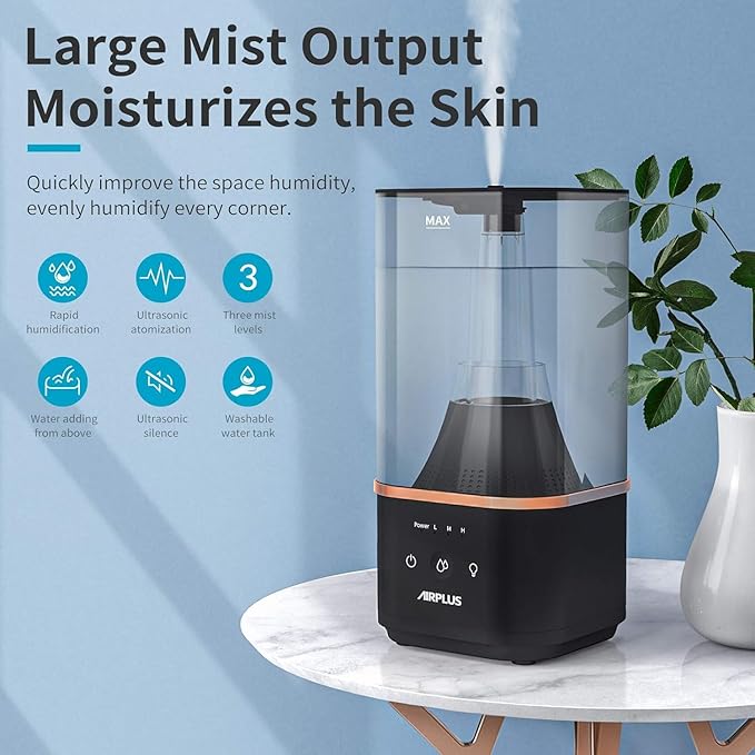 AIRPLUS Powerful Humidifier for Bedroom Lasting up to 60 Hours, Top-Refilling Cool Mist Humidifier for Home with A Water Tank of 4L - Image 2