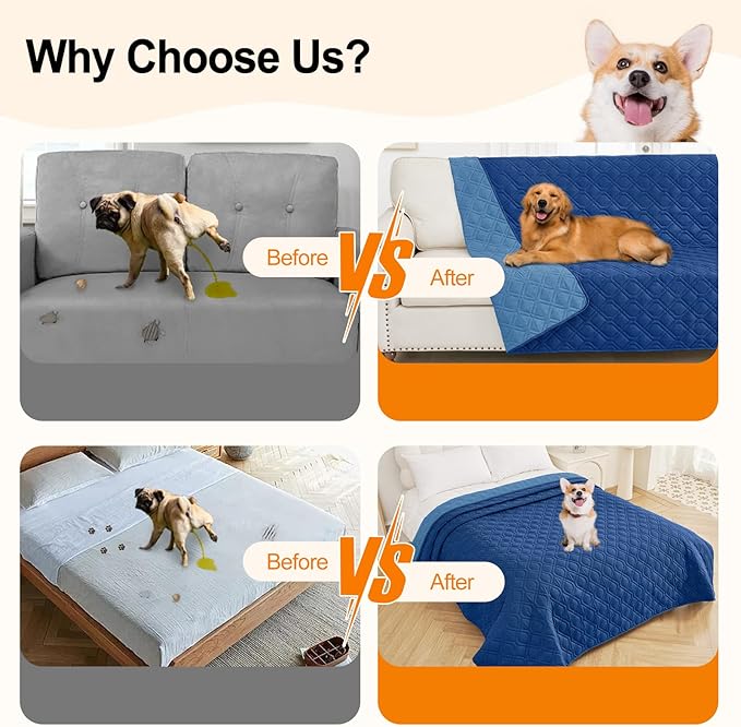 Smiry Reversible Waterproof Couch Covers for Sofa, Washable Dogs Pet Couch Covers for 3 Cushion Sofa Pet Friendly, Water Resistant Furniture Protector Slipcover, Geometric (30"x70", Navy/Blue) - Image 5