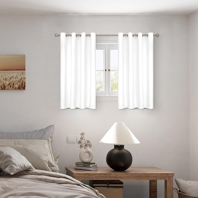 BGment Short 100% Blackout Curtains for Bedroom, Thermal Insulated Energy Efficiency Noise Reducing Grommet Curtains 54 Inch Length with Liner for Small Window 2 Panels Each 46 Inch Wide, Pure White - Image 2
