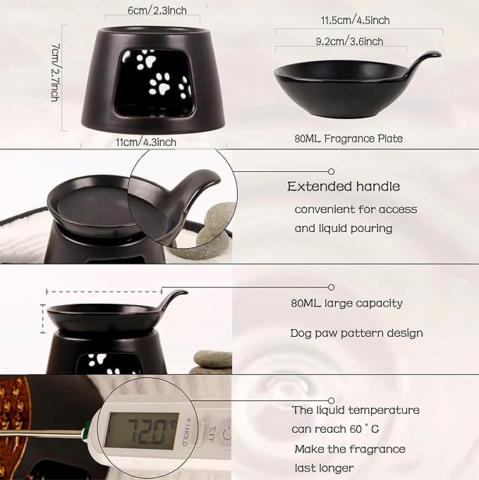 Ceramic Essential Oil Burner, BAOBYAO Wax Melt Burners Humidifier Yoga Aromatherapy Fragrance Diffuser Candle Holder for Living Room, Bedroom, Office Decoration (Black, 4 * 4 * 5 Inch) - Image 2