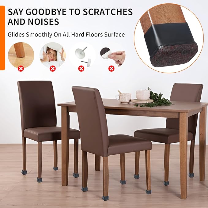 Ezprotekt 16 Pcs Rectangle Black Silicone Chair Leg Floor Protectors, Rectangle Felt Chair Leg Caps, Furniture Leg Covers Cups for Chair Table Desk, Anti- Scratches (Fit L :1.3-1.7", W: 0.6-0.9") - Image 5