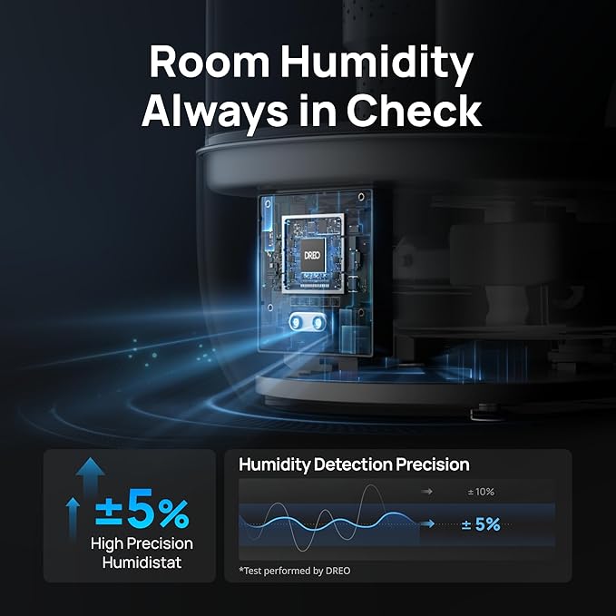 DREO Smart Humidifiers for Bedroom, 6L Top Fill Supersized Cool Mist Humidifier for Large Room, 60 Hour Runtime, Quiet Ultrasonic Humidifiers for Plants, Baby, Indoor, Home, Night Light, White - Image 4