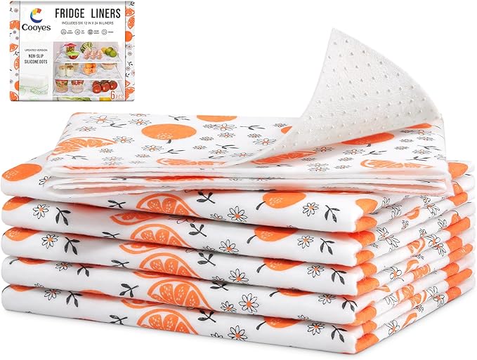 Cooyes Shelf Liners, 2-in-1 Non-Slip Fridge Mats, Absorb Excess Moisture, Machine Washable, No-BPA Multiple Sizes for Glass Shelves, Kitchen Cabinets, Drawers (12 W x 24 L Inches, Dasiy-6 Pack) by Cooyes