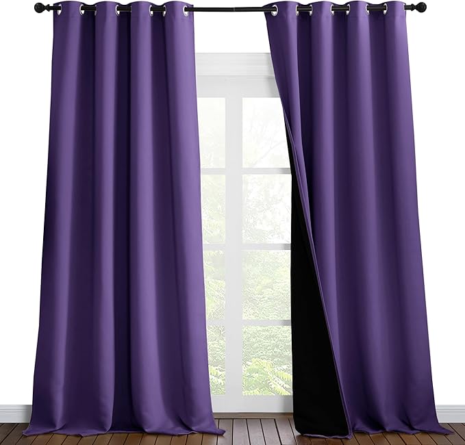 NICETOWN 100% Blackout Blinds, Set of 2, 52 inches x 102 inches, Laundry Room Decor Window Treatment Curtains for Large Patio Sliding Door, Thermal Insulated Lilac Purple Curtains for Bedroom by NICETOWN