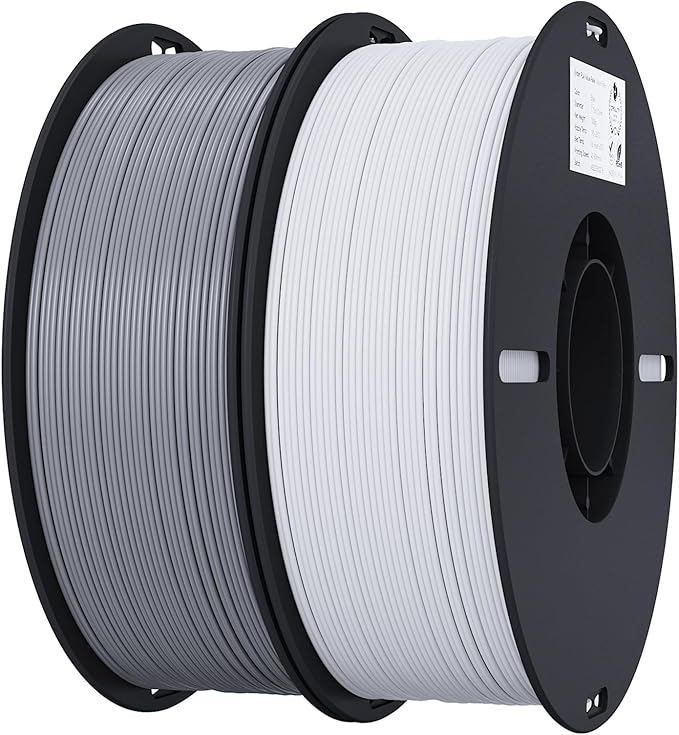 Creality 3D Printer Filament, 1.75mm Bundle 2kg PLA Printer Filament, Dimensional Accuracy +/- 0.02mm, No-Tangling Strong Bonding & Overhang Performance, Fit Most FDM Printer (Gray & White 2-Pack) by CREALITYFALCONLASERENGRAVER