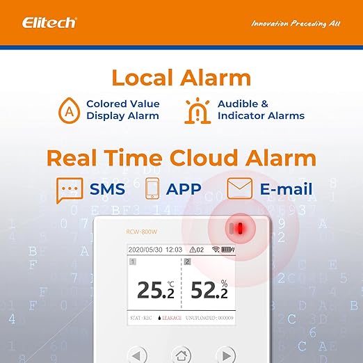 Elitech WiFi Temperature and Humidity Data Logger, 2.4GHz/5GHz Real-time Monitor with Water Leak Detector, Cloud Storage, App and Email Alerts, Includes 10M Patch Cord, RCW-800W-WI, -40°F to 176°F - Image 4
