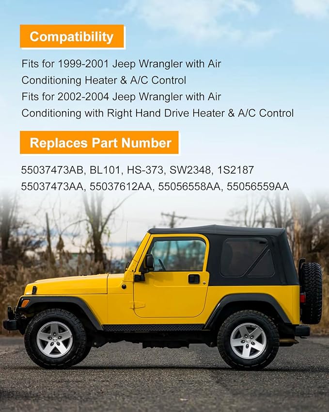 HS-373 Climate Control Module Compatible with Jeep Wrangler TJ 1999-2004, HVAC Control Module with Blower Motor Switch, A/C Heater Control Switch Replace SW2348 55037473AB, A/C Heater Control Panel - Image 2