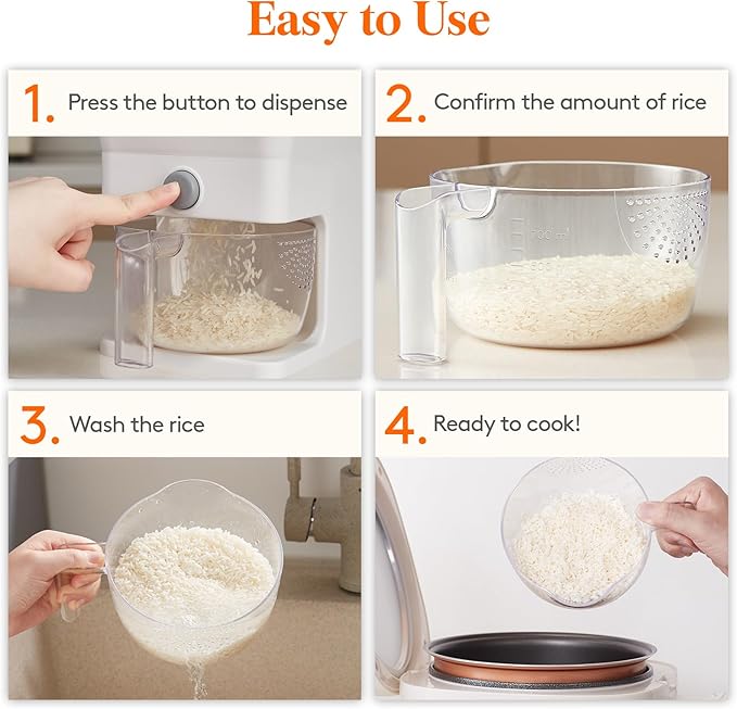 Lifewit Rice Dispenser 25 Lbs(11.3kg), Rice Storage Container Sealed Moisture Proof with Measuring Cup for Kitchen Pantry Household, BPA-Free, 1 Pack White - Image 8