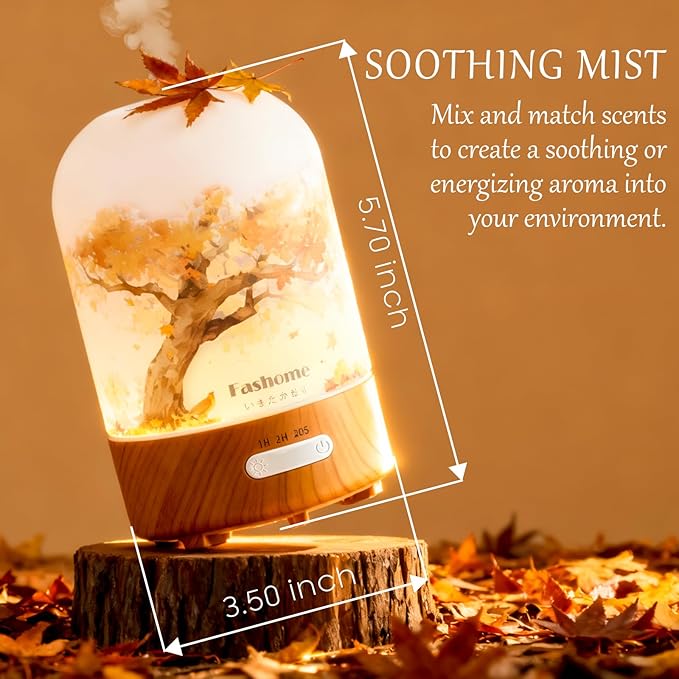 Essential Oil Diffuser Hand Blown Glass, 100ml Small Aromatherapy Diffuser, Auto Shut-Off Function, Ultrasonic Diffusers for Essential Oils, Cool Mist Humidifier with Warm White Lights(Frankincense) - Image 4