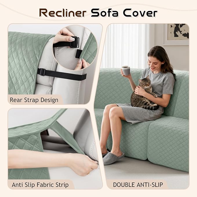 Arfntevss Waterproof Recliner Sectional Couch Covers for Reclining Sectional L Shape Sofa Cover Non Slip Washable Recliner L Shaped Slipcover Dog Additional Seat Protector (1 Seat Cover, Sage Green) - Image 4