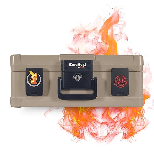 FireKing SureSeal Fire Safe with Key Lock, 1 Hour Fire Rated, UL Rated & 100 Hour Water Resistant Home Safe, Portable Home Safes, Taupe by FireKing