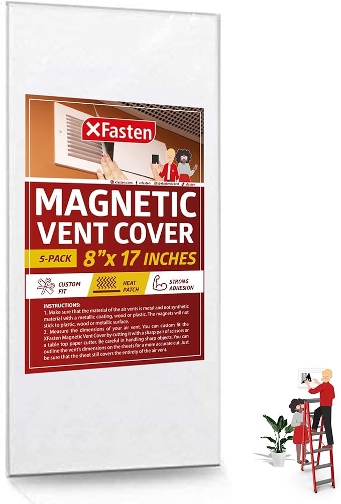 XFasten Magnetic Vent Cover, Industrial Grade Magnets for Sidewall and Floor Vents - for RV, Home HVAC, AC and Furnace Vents, 8-Inch x 17-Inch, Pack of 5 by XFasten