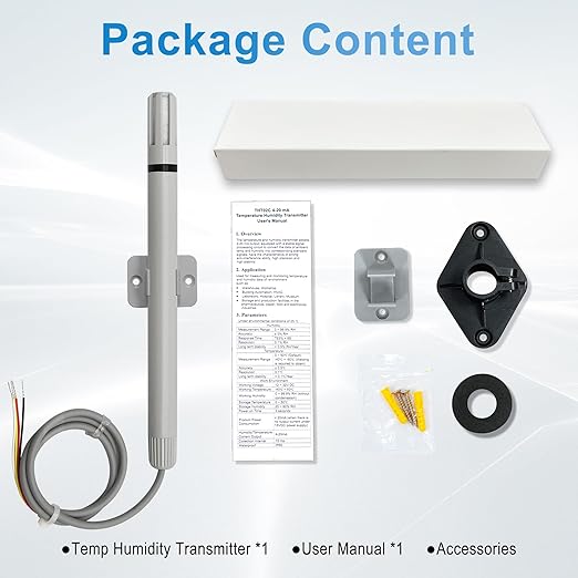 Tzone Temperature and Humidity Sensor 4-20 mA Temp Humidity Transmitter, Industrial Temperature Sensor 4-20ma Analog Humidity Transmitter Wall Mounted -40℃ to 60℃ for Greenhouse HVAC Lab PLC and DCS - Image 9