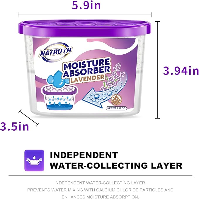 NATRUTH Moisture Absorbers with Lavender Scent,9-Pack Portable Closet Dehumidifier, Odor Eliminator Absorber Bucket, Unscented Humidity Absorber,Cleaner Air Dehumidifier for Closet,Bathrooms - Image 5