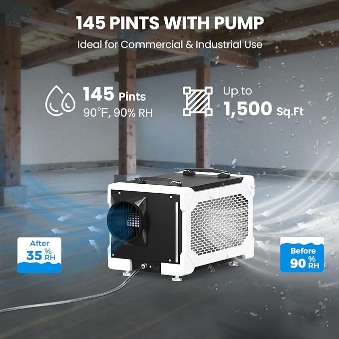 CADPXS Crawlspace Dehumidifier with Pump and Drain Hose, 145 Pints Commercial-Grade Dehumidifier for Crawl Spaces, Basements, Industrial and Water Damage Use, Large Capacity, Auto Defrost, cETL - Image 7