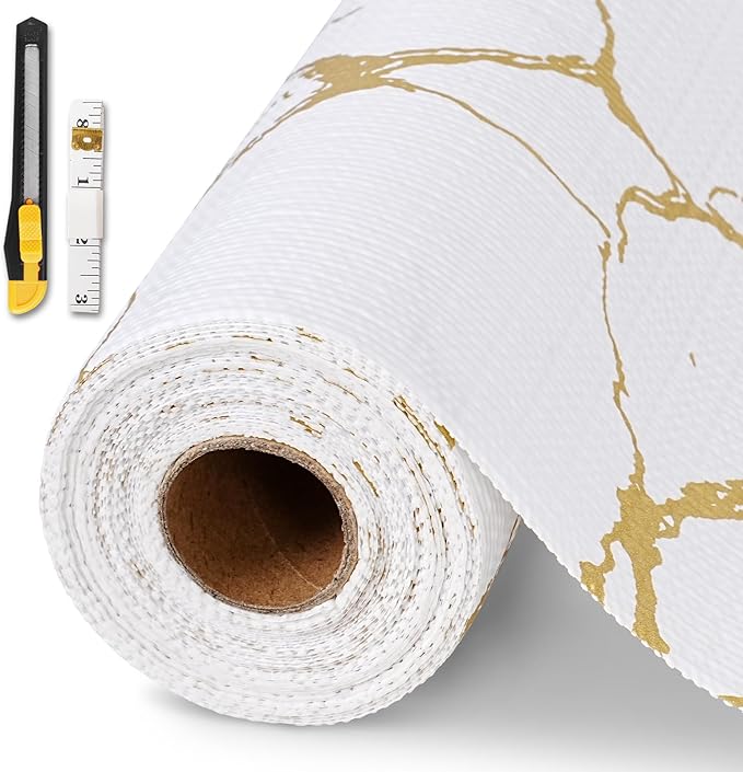 Drawer and Shelf Liner for Kitchen Cabinet,Non-Adhesive Cabinet Liner 18in x 10FT,Waterproof Shelf Paper Non-Slip Mats Cupboard Liners Contact Protect Dresser/Shelves/Table-Gold Marble by GTJ