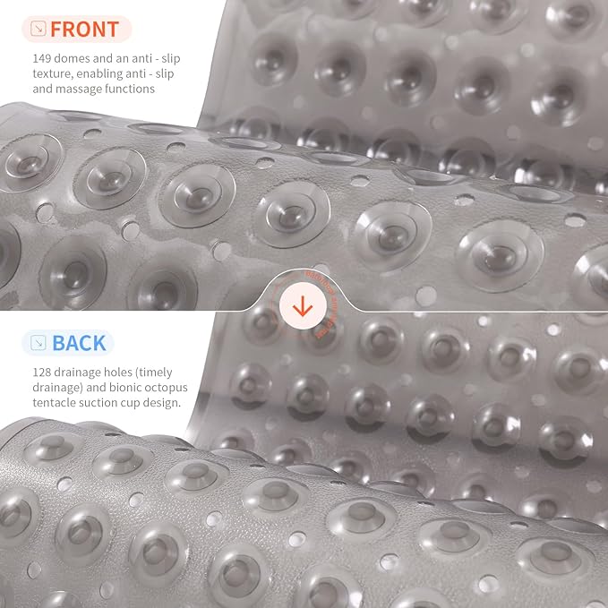 Anti-Slip Bathtub Shower mat, 27.5×14.5（Approximately 70×37cm） inch Soft Oversized Machine Washable Non-Slip Bathtub mat with Drainage Holes, Bathroom Floor Suction Cup.（1-Clear Gray） - Image 2