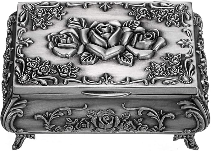 Hipiwe Vintage Metal Jewelry Box Small Trinket Jewelry Storage box For Rings Earrings Necklace Treasure Chest Organizer Antique jewelry Keepsake gift Box Case for Women (Small) - Image 6