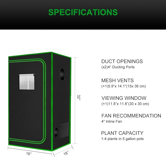 MELONFARM Small Grow Tent for Aerogarden，18”x18”x36” ，Hydroponics Growing System ，Highly Reflective 600D Diamond Mylar Canvas with Ventilation window and Floor Tray for Hydroponic Indoor Plant Growing - Image 6