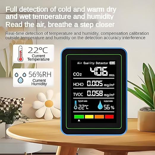 5-in-1 Professional Indoor Air Quality Monitor Indoor Portable CO2 Monitor | Temperature | Formaldehyde Detector | Humidity TVOC | Air Quality Tester - for Home Cars Plants and Pets So On - Image 4