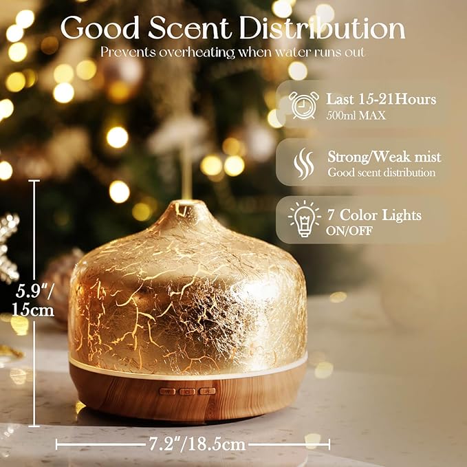 Porseme 500ml Essential Oil Diffuser Gold Plated Glass Aromatherapy Ultrasonic Humidifier - Auto Shut-Off, BPA Free for Home Hotel Yoga SPA Gift - Image 3