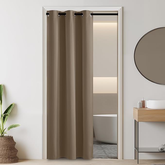 RYB HOME 100% Blackout Door Curtain for Doorway/Open Closet, Privacy Temporary Door for Bedroom/Kitchen/Laundry/Patio, Thermal Insulated Drapes, Mocha, W34xL80, 1 Panel by RYBHOME