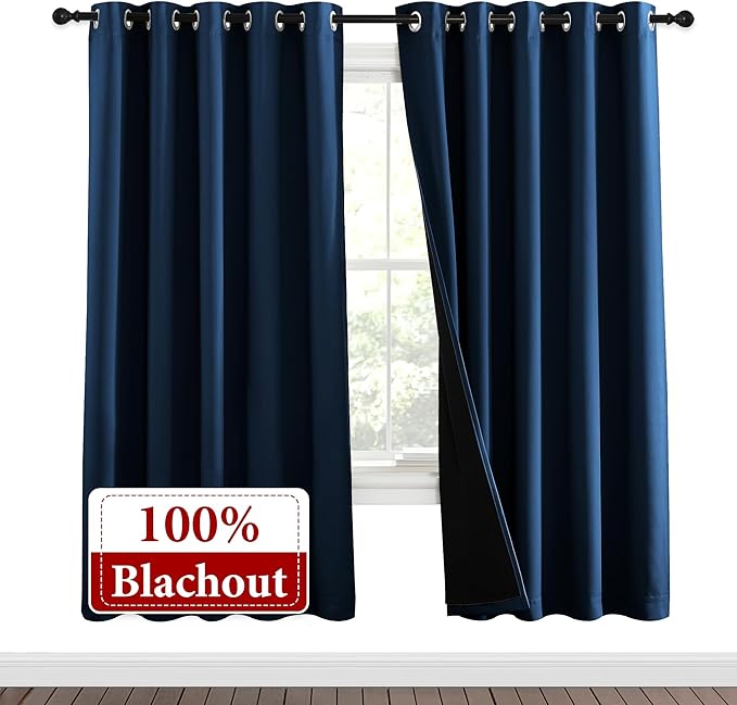 NICETOWN Moroccan Blue Full Shade Curtain Panels, Pair of Energy Smart & Noise Blocking Out Blackout Drapes for Dining Room Window, Thermal Insulated Guest Room Lined Window Dressing(62 x 72 inch) - Image 2