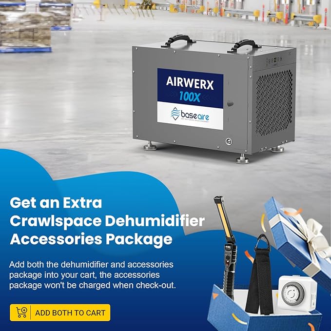 BaseAire 220 Pints Crawlspace Dehumidifiers with Pump and Drain Hose, Commercial Dehumidifier for Home,Garage and Basement, Large Capacity, Compact, Auto Defrost, Intelligent Control, Up to 2900 Sq Ft - Image 2