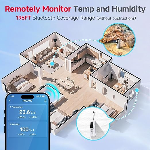 BaldrTherm Solar Bluetooth Thermometer & Humidity Monitor, Wireless Thermometer with Date Storage, Real-Time Alerts, 262 Feet Connecting Range, Apply for Room Greenhouse, Pet Cages, 1pack - Image 3