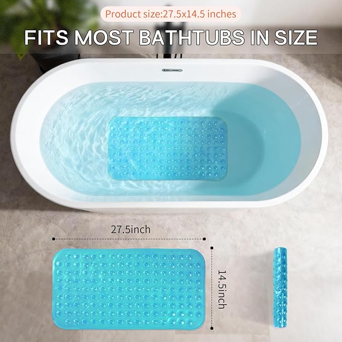 Anti-Slip Bathtub Shower mat, 27.5×14.5（Approximately 70×37cm） inch Soft Oversized Machine Washable Non-Slip Bathtub mat with Drainage Holes, Bathroom Floor Suction Cup.（1-Clear Green） - Image 3