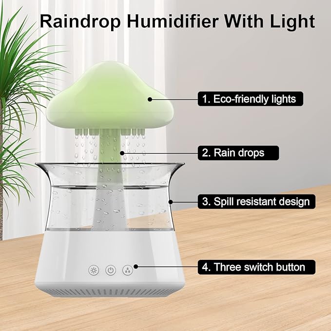 cjc Cloud Rain Humidifier for bedroom with Soothing Rain Sounds Sleep Aid, Waterfall Night Light, Mushroom Design Air Moisturizer，Room Decor Aesthetic for living room (White) - Image 5