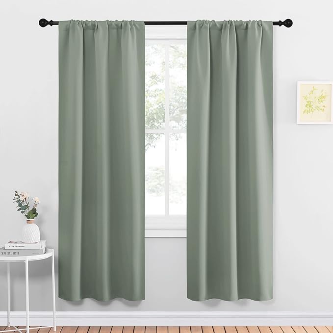 NICETOWN Window Curtains Blackout Drapes - Thermal Insulated Solid Rod Pocket Blackout Curtains/Draperies for Living Room (Greyish Green, One Pair, 34 by 72-Inch) by NICETOWN