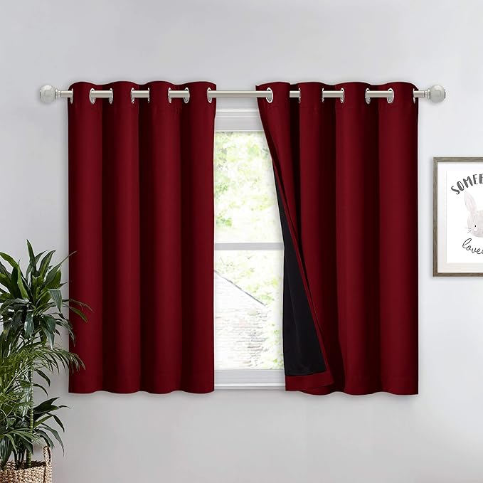 NICETOWN Kitchen Full Blackout Curtain Panel, Super Thick and Soft Insulated Window Cover, 100% Blackout Drapery with Black Backing for Cafe Window (Burgundy Red, 1 PC, 52 by 45-inch) by NICETOWN