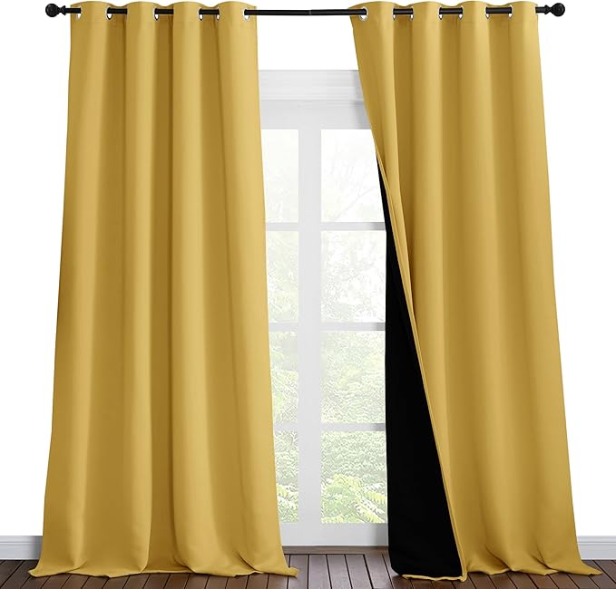 NICETOWN Full Shading Curtains 90 inches Long 2 Panels Set for Windows, Super Heavy-Duty Black Lined Blackout Curtains for Bedroom, Privacy Assured Window Treatment (Bright Yellow, Pack of 2, 52" W) by NICETOWN